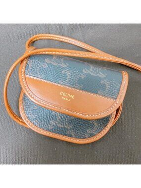 Celine Triomphe Canvas Tan Leather Shoulder Bag Mini